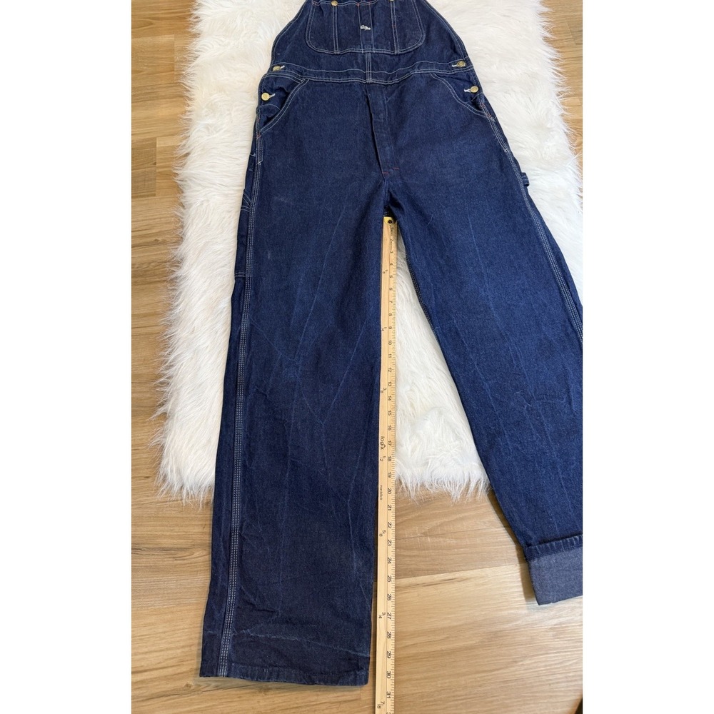 Dickies Womens Denim Overalls Dark Wash Bibs Sz 32x32 Utility Carpenter Workwear - Picture 6 of 8